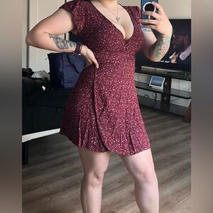 Aerie maroon floral wrap dress